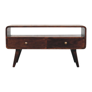 HomeRoots 35" Handcrafted Solid Wood TV Stand - Mid-Century Modern Media Center with Open & Concealed Storage 719181