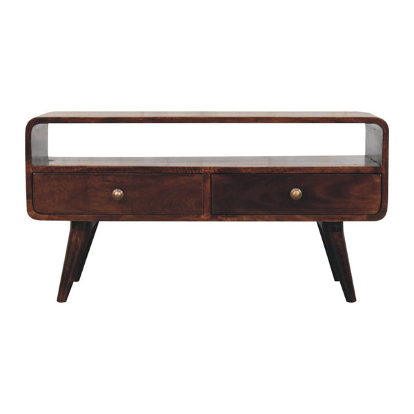 HomeRoots 35" Handcrafted Solid Wood TV Stand - Mid-Century Modern Media Center with Open & Concealed Storage 719181