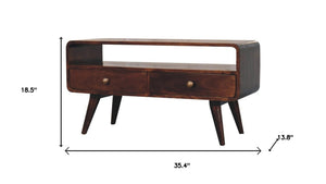 HomeRoots 35" Handcrafted Solid Wood TV Stand - Mid-Century Modern Media Center with Open & Concealed Storage 719181