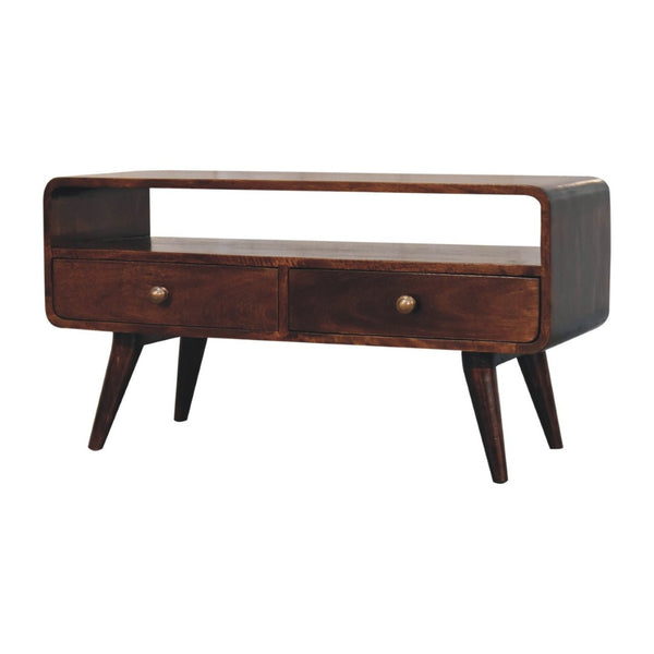 HomeRoots 35" Handcrafted Solid Wood TV Stand - Mid-Century Modern Media Center with Open & Concealed Storage 719181