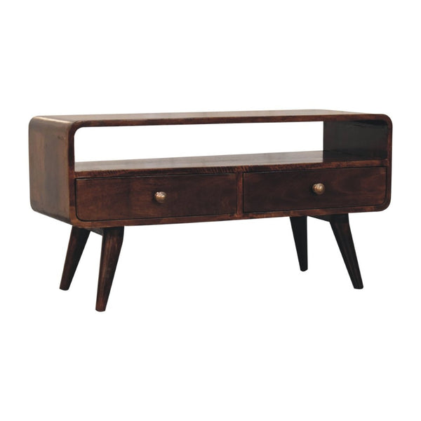 HomeRoots 35" Handcrafted Solid Wood TV Stand - Mid-Century Modern Media Center with Open & Concealed Storage 719181