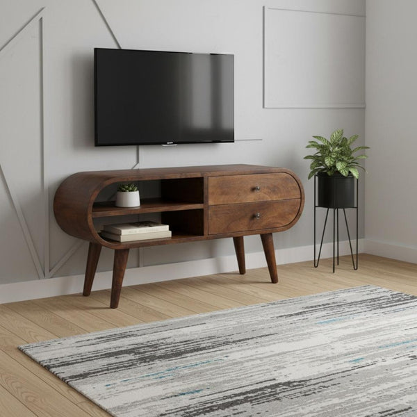 HomeRoots 45" Solid Mango Wood TV Stand with Open Shelving & Enclosed Storage for Modern Living Spaces 719182
