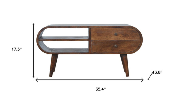 HomeRoots 45" Solid Mango Wood TV Stand with Open Shelving & Enclosed Storage for Modern Living Spaces 719182