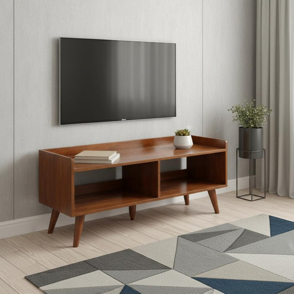 HomeRoots 35" Solid Mango Wood TV Stand - Stylish Enclosed & Open Storage for Modern Living Spaces, Versatile Design 719183