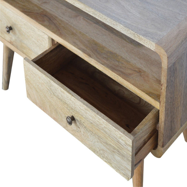 HomeRoots 24" Chestnut Solid Wood TV Stand - Stylish Mid-Century Modern Design with Open Shelving & Drawers 719184