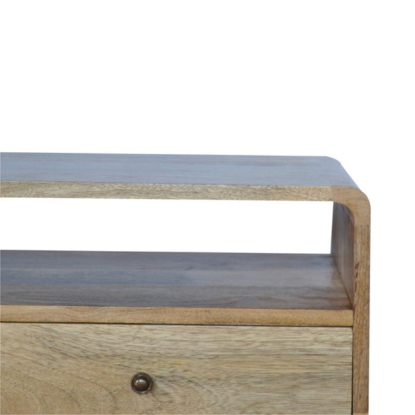HomeRoots 24" Chestnut Solid Wood TV Stand - Stylish Mid-Century Modern Design with Open Shelving & Drawers 719184