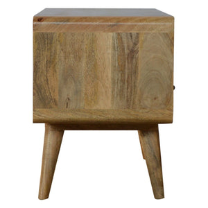 HomeRoots 24" Chestnut Solid Wood TV Stand - Stylish Mid-Century Modern Design with Open Shelving & Drawers 719184