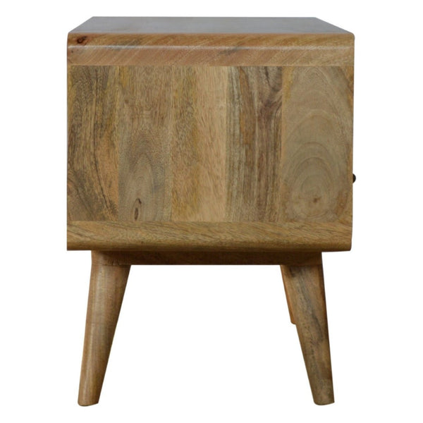 HomeRoots 24" Chestnut Solid Wood TV Stand - Stylish Mid-Century Modern Design with Open Shelving & Drawers 719184