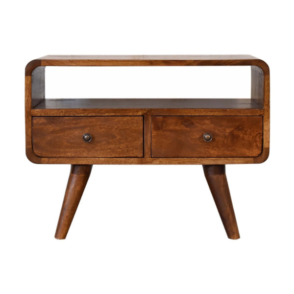 HomeRoots 35" Handcrafted Brown Solid Mango Wood TV Stand - Mid-Century Modern Storage & Display Solution 719185