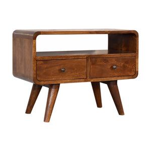 HomeRoots 35" Handcrafted Brown Solid Mango Wood TV Stand - Mid-Century Modern Storage & Display Solution 719185