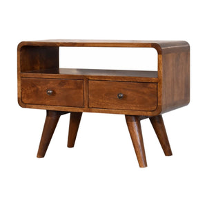 HomeRoots 35" Handcrafted Brown Solid Mango Wood TV Stand - Mid-Century Modern Storage & Display Solution 719185