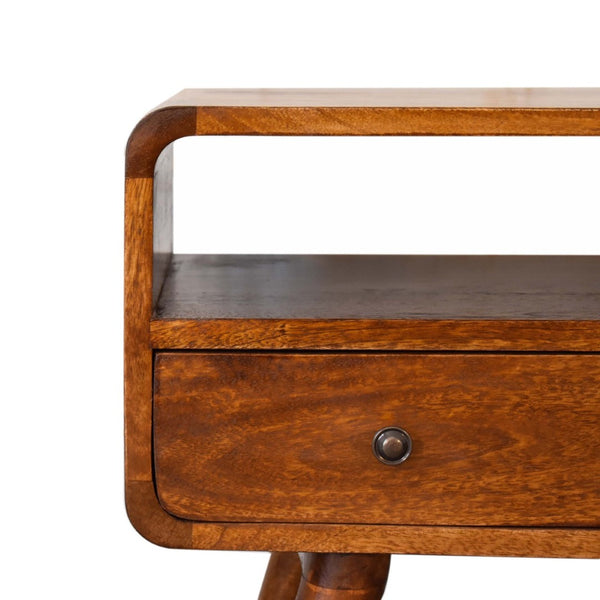HomeRoots 35" Handcrafted Brown Solid Mango Wood TV Stand - Mid-Century Modern Storage & Display Solution 719185