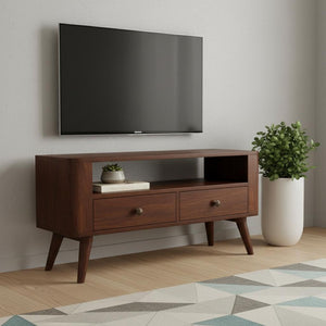 HomeRoots 43" Brown Solid Wood TV Stand with Enclosed Storage & Open Shelves for Modern Living Spaces 719186