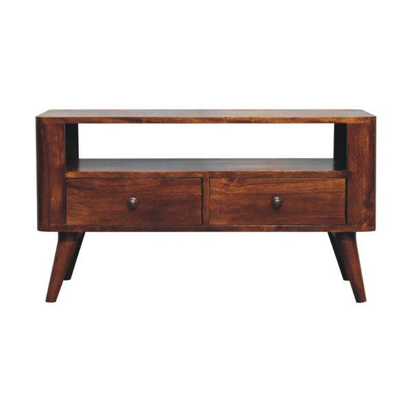 HomeRoots 43" Brown Solid Wood TV Stand with Enclosed Storage & Open Shelves for Modern Living Spaces 719186
