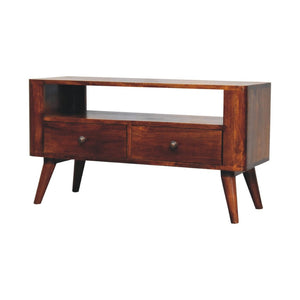 HomeRoots 43" Brown Solid Wood TV Stand with Enclosed Storage & Open Shelves for Modern Living Spaces 719186