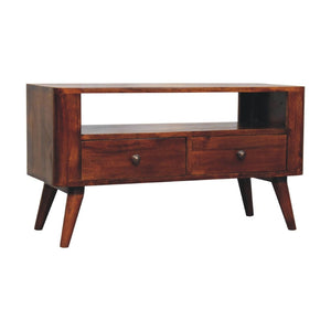 HomeRoots 43" Brown Solid Wood TV Stand with Enclosed Storage & Open Shelves for Modern Living Spaces 719186