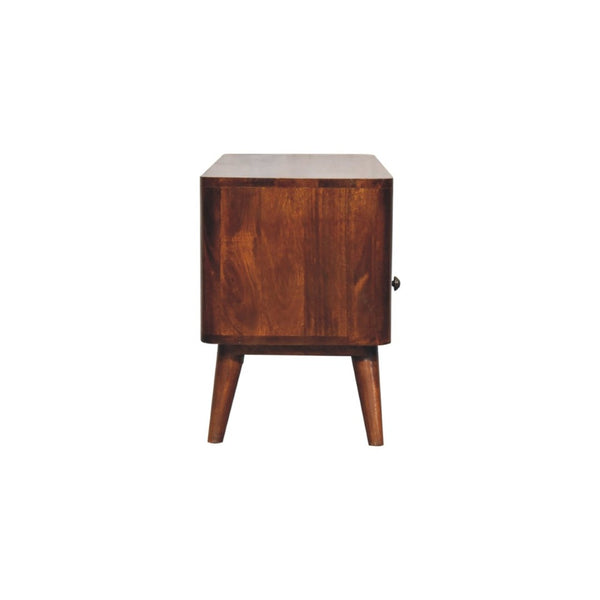 HomeRoots 43" Brown Solid Wood TV Stand with Enclosed Storage & Open Shelves for Modern Living Spaces 719186