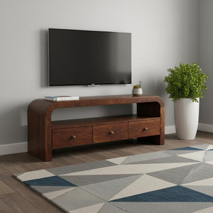 HomeRoots 47" Elegant Brown Solid Wood TV Stand with Open Storage, Perfect for Modern Living Spaces & Decor 719187