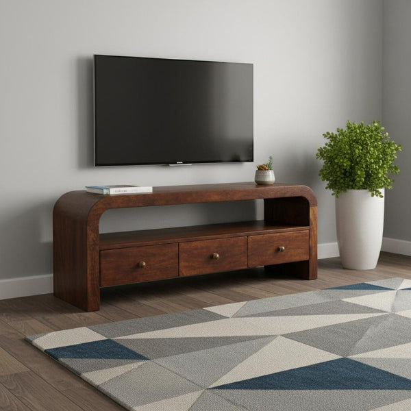 HomeRoots 47" Elegant Brown Solid Wood TV Stand with Open Storage, Perfect for Modern Living Spaces & Decor 719187