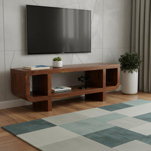 HomeRoots 35" Solid Mango Wood TV Stand with Stylish Open Shelves and Enclosed Storage for Modern Living Spaces 719188