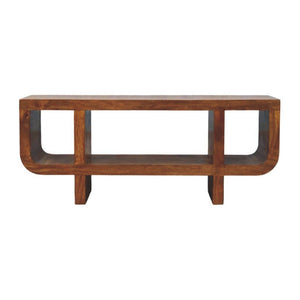 HomeRoots 35" Solid Mango Wood TV Stand with Stylish Open Shelves and Enclosed Storage for Modern Living Spaces 719188