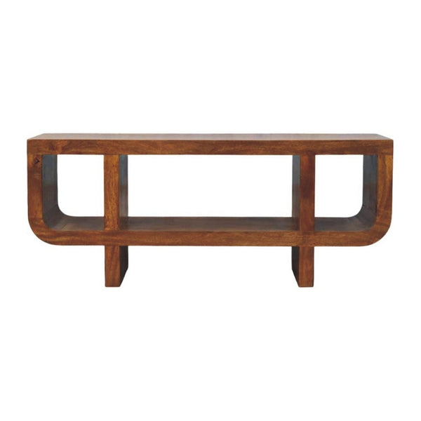 HomeRoots 35" Solid Mango Wood TV Stand with Stylish Open Shelves and Enclosed Storage for Modern Living Spaces 719188