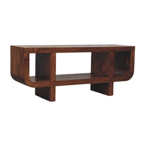 HomeRoots 35" Solid Mango Wood TV Stand with Stylish Open Shelves and Enclosed Storage for Modern Living Spaces 719188