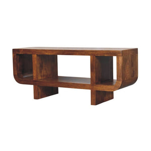 HomeRoots 35" Solid Mango Wood TV Stand with Stylish Open Shelves and Enclosed Storage for Modern Living Spaces 719188