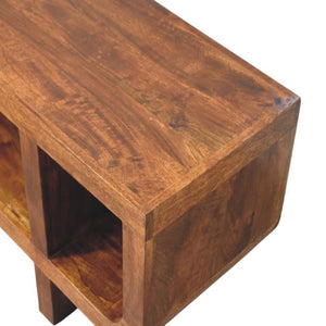 HomeRoots 35" Solid Mango Wood TV Stand with Stylish Open Shelves and Enclosed Storage for Modern Living Spaces 719188
