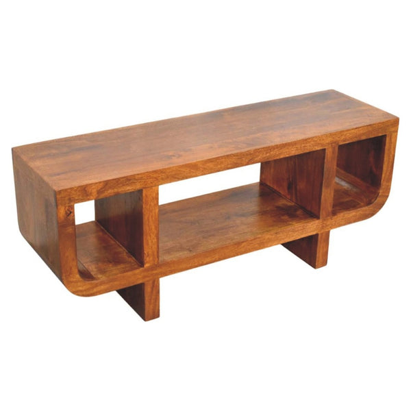 HomeRoots 35" Solid Mango Wood TV Stand with Stylish Open Shelves and Enclosed Storage for Modern Living Spaces 719188