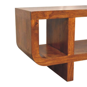HomeRoots 35" Solid Mango Wood TV Stand with Stylish Open Shelves and Enclosed Storage for Modern Living Spaces 719188