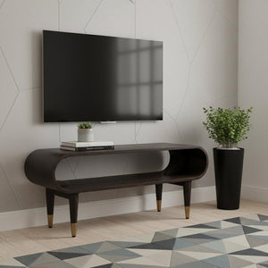 HomeRoots 43" Solid Wood TV Stand - Handcrafted Brown Media Center with Open Shelving & Enclosed Storage Design 719189