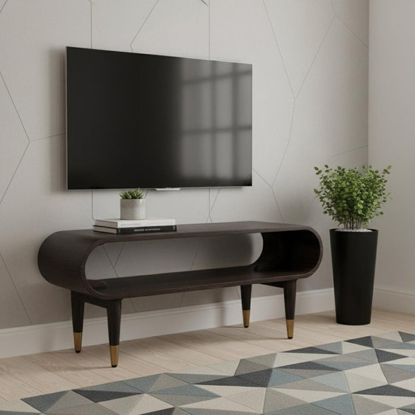 HomeRoots 43" Solid Wood TV Stand - Handcrafted Brown Media Center with Open Shelving & Enclosed Storage Design 719189