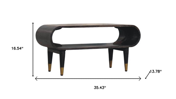 HomeRoots 43" Solid Wood TV Stand - Handcrafted Brown Media Center with Open Shelving & Enclosed Storage Design 719189