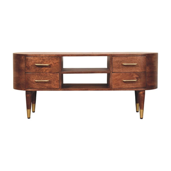 HomeRoots 26" Solid Mango Wood Open Shelving TV Stand - Stylish Media Center with Curved Edges & Versatile Storage 719190