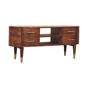 HomeRoots 26" Solid Mango Wood Open Shelving TV Stand - Stylish Media Center with Curved Edges & Versatile Storage 719190