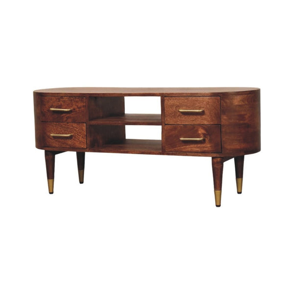 HomeRoots 26" Solid Mango Wood Open Shelving TV Stand - Stylish Media Center with Curved Edges & Versatile Storage 719190