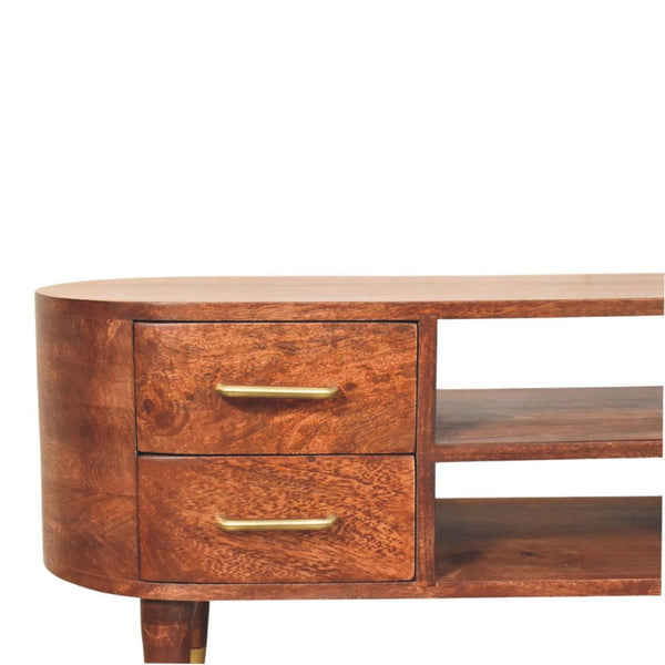 HomeRoots 26" Solid Mango Wood Open Shelving TV Stand - Stylish Media Center with Curved Edges & Versatile Storage 719190