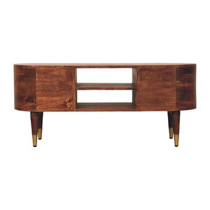 HomeRoots 26" Solid Mango Wood Open Shelving TV Stand - Stylish Media Center with Curved Edges & Versatile Storage 719190