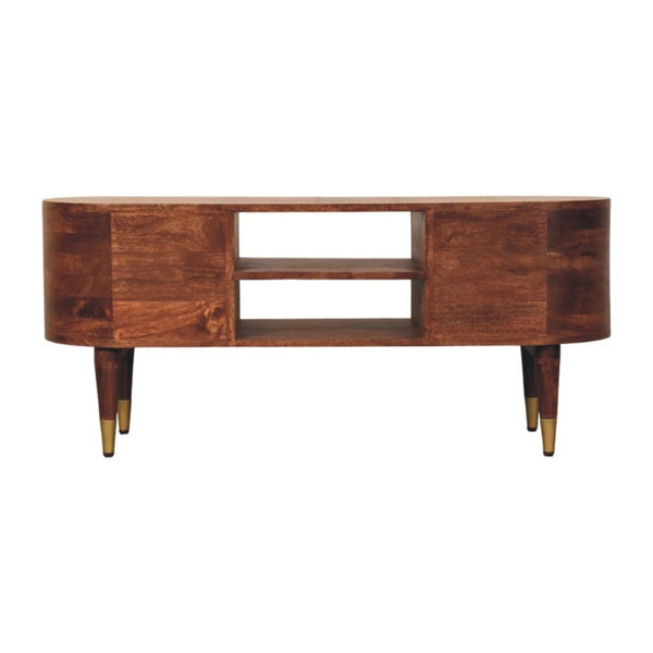 HomeRoots 26" Solid Mango Wood Open Shelving TV Stand - Stylish Media Center with Curved Edges & Versatile Storage 719190