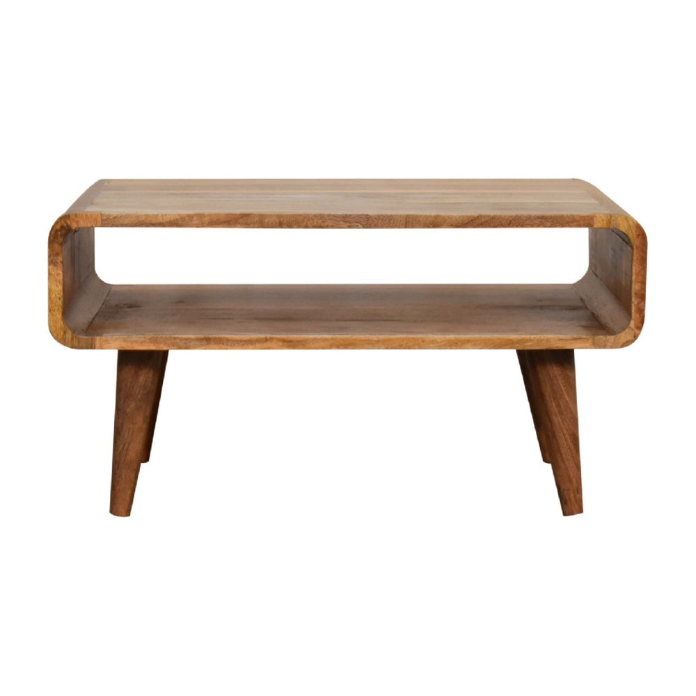 HomeRoots 35" Elegant Solid Mango Wood TV Stand with Mid-Century Design, Open Shelving & Enclosed Storage Space 719191
