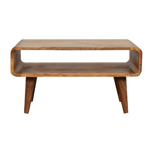 HomeRoots 35" Elegant Solid Mango Wood TV Stand with Mid-Century Design, Open Shelving & Enclosed Storage Space 719191