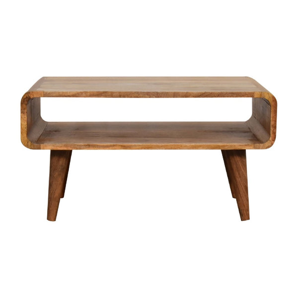 HomeRoots 35" Elegant Solid Mango Wood TV Stand with Mid-Century Design, Open Shelving & Enclosed Storage Space 719191