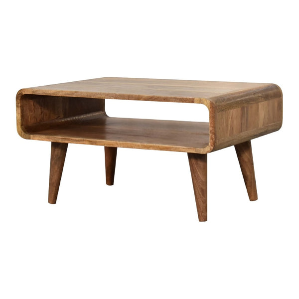 HomeRoots 35" Elegant Solid Mango Wood TV Stand with Mid-Century Design, Open Shelving & Enclosed Storage Space 719191