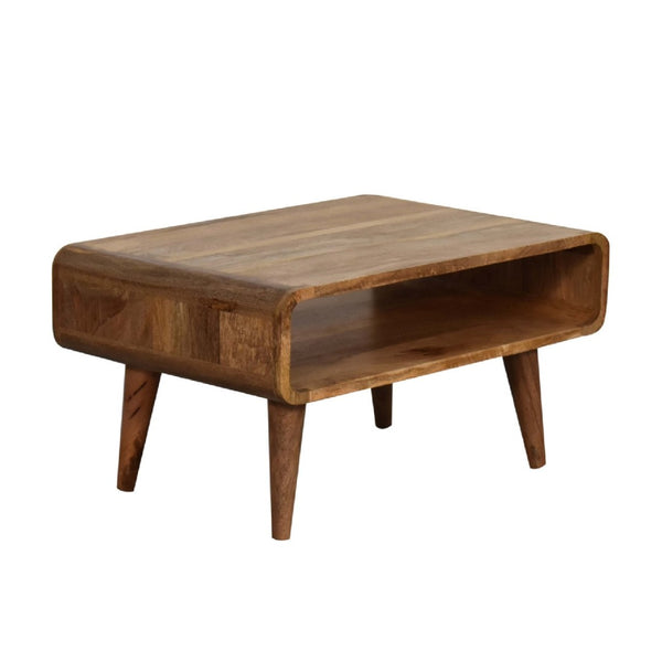 HomeRoots 35" Elegant Solid Mango Wood TV Stand with Mid-Century Design, Open Shelving & Enclosed Storage Space 719191