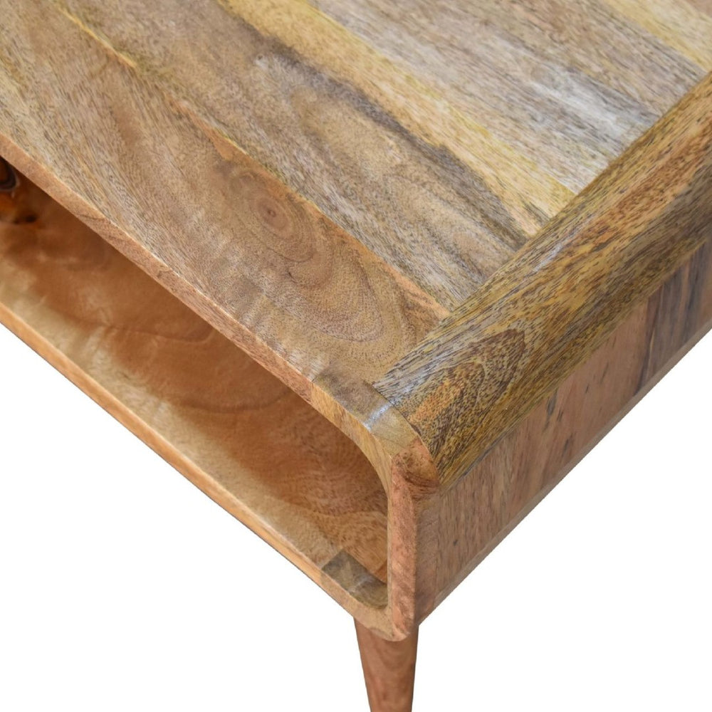 HomeRoots 35" Elegant Solid Mango Wood TV Stand with Mid-Century Design, Open Shelving & Enclosed Storage Space 719191