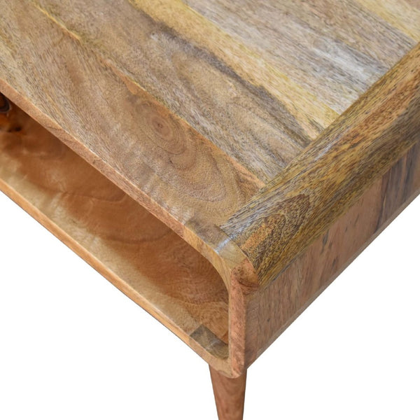 HomeRoots 35" Elegant Solid Mango Wood TV Stand with Mid-Century Design, Open Shelving & Enclosed Storage Space 719191