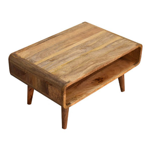 HomeRoots 35" Elegant Solid Mango Wood TV Stand with Mid-Century Design, Open Shelving & Enclosed Storage Space 719191