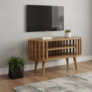 HomeRoots 39" Elegant Brown Solid Wood TV Stand with Enclosed Storage & Open Shelving for Modern Living Spaces 719192