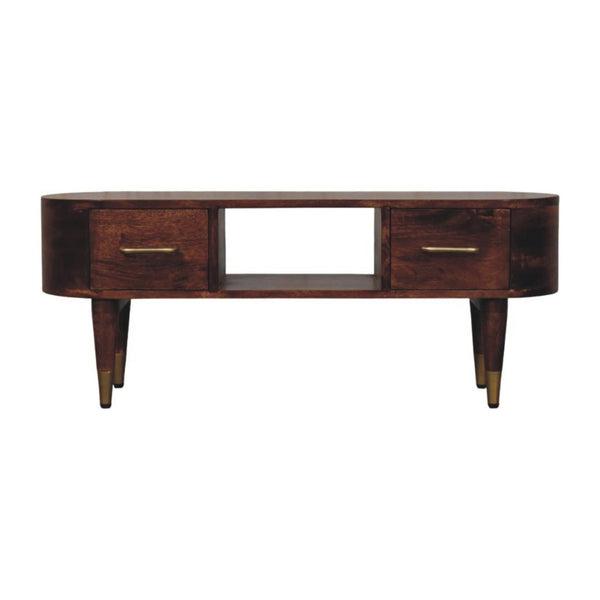 HomeRoots 35" Brown Solid Wood TV Stand with Open & Enclosed Storage for Modern Living Room Organization 719193